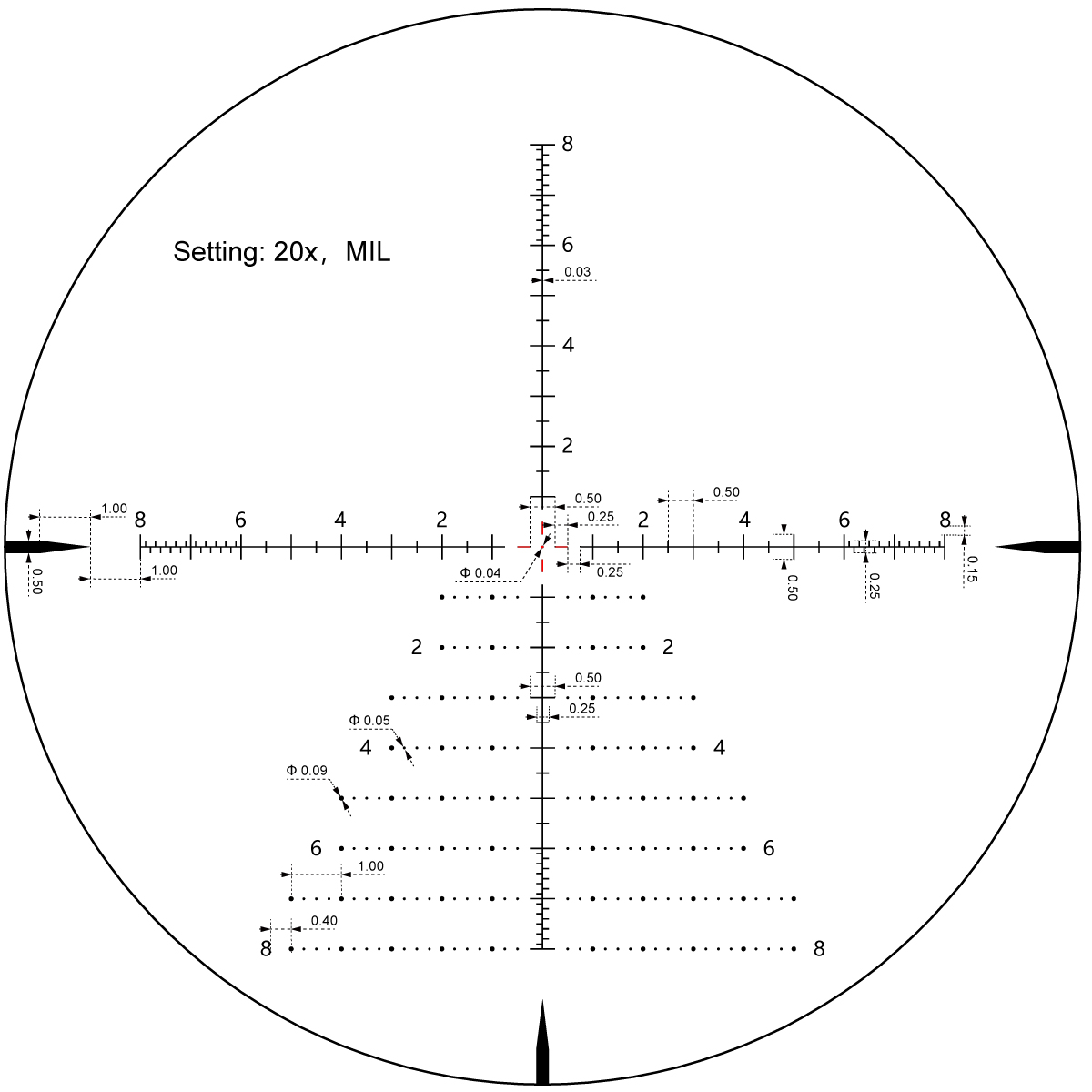 Reticle image for Vector Optics Taurus 3-24x56 SFP Illuminated ED 1/10MIL 34mm Rifle Scope