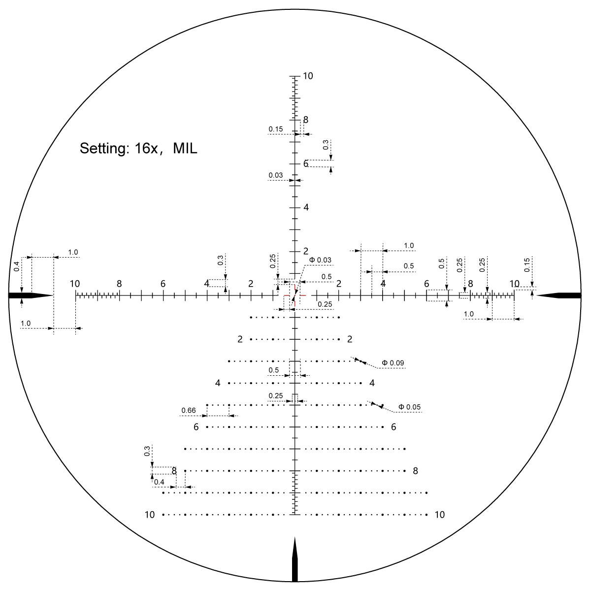 Reticle for Vector Optics Taurus 4-32x56 SFP Illuminated ED 1/10MIL 34mm Rifle Scope